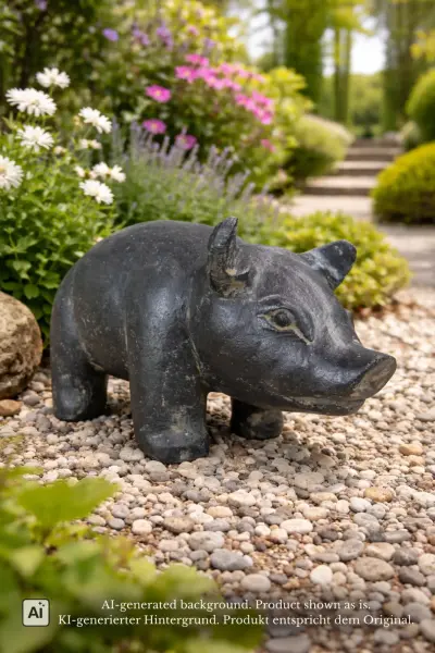 Product image of the product “Sitting pig, 28 cm Length | Cast stone, handcrafted & coloured ”